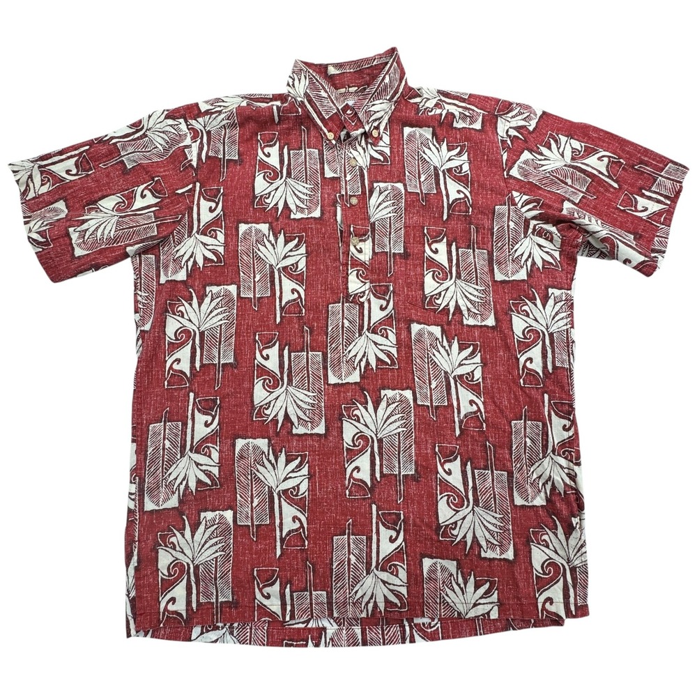 Reyn Spooner Hawaiian Shirt Mens Medium Aloha Popover Red Floral Aloha